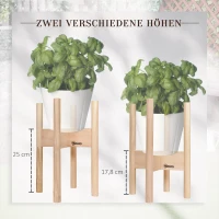Outsunny Blumenständer 2er Set aus Holz Pflanzenständer Set mit unterschiedlichen Höhen Blumenhocker Blumentopfhalter Pflanzenhocker für Blumentopf Natur(m-5)