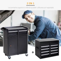 DURHAND Carro de Herramientas con Ruedas Taller Móvil con 5 Cajones Armario de Almacenaje y Alfombra Antideslizante Carga 52 kg para Garaje 60x28x104,5 cm Negro(m-4)