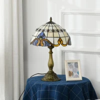 HOMCOM Lámpara de Mesa Hecha a Mano Estilo Clásico Lámpara de Noche de Vidrio para Dormitorio Salón Ø30x48 cm Multicolor(m-6)