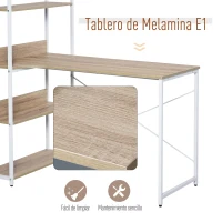 HOMCOM Mesa de Ordenador Multifuncional Escritorio Estilo Industrial Vintage con 4 Estantes para Despacho Casa Estudio 120x70x120 cm Blanco Roble(m-4)