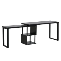 HOMCOM Mesa Escritorio en L Mesa para Oficina Giratoria 360 Grados Múltiples Formas con Estante en S de 2 Niveles Gran Espacio de Almacenaje 220x55x76 cm Negro(m-10)