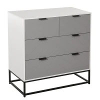HOMCOM Cómoda de Noche Moderno Cajonera con 4 Cajones y Base Elevada para Dormitorio Salón 80x40x79 cm Blanco y Gris(m-11)