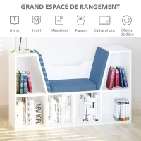 HOMCOM Bibliothèque banc 2 en 1 avec coussins de siège, étagère cube 6 compartiments ouverts et 2 niveaux, meuble de rangement pour salon, chambre à coucher, bureau, 102 x 30 x 61 cm, bleu(m-4)