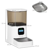 PawHut Distributeur 6L automatique de croquettes pour chien chat programmable avec Bol en Acier Inoxydable 4 repas - réservoir avec enregistrement vocal(m-3)