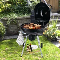 Outsunny Grillwagen Kohlegrill Standgrill BBQ rund mit Aschefänger Metall Schwarz Ø57 x 94 cm(m-2)