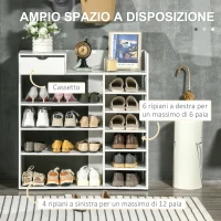 HOMCOM Mobile Scarpiera Salvaspazio con Ripiani e Cassetto per 12 Scarpe, 88x30x93cm, Bianco(m-4)