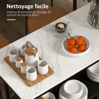 HOMCOM Ilot de cuisine 2 étagères de style moderne en acier noir et plateau MDF aspect marbre 100L x 50P x 90H cm - noir(m-6)