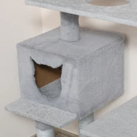 PawHut Árbol Rascador para Gatos Grande Altura 124 cm Torre de Escalada con Plataformas Escalera Cueva Postes de Yute y Bola Colgante Juego y Descanso 60,5x40x124 cm Gris(m-7)