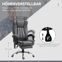 Vinsetto Chefsessel mit Massage- und Wärmefunktion, Fußstütze, verstellbar, bis 120kg, Grau(m-5)