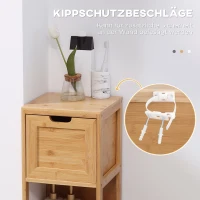 kleankin Badezimmerschrank aus Bambus, 1 Regal, 2 Schubladen, 30 cm x 30 cm x 90 cm; Natur(m-7)