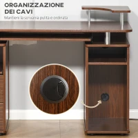 HOMCOM Scrivania per Computer Moderna Porta PC in Legno con Cassetti, Scrivania Salvaspazio Con Libreria, Mensola Estraibile e Porta Tastiera, 120x55x85cm, Marrone(m-5)