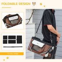 PawHut Dog Bike Basket Bicycle Carrier 3 in 1 Shoulder Bag Car Travel Carrier w/ Storage Pockets for Cats Puppy Small Dogs Brown(m-6)