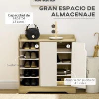 HOMCOM Zapatero Estrecho de Estilo Moderno para 13 Pares de Zapatos para Entrada Pasillo 80x30x80 cm Natural y Blanco(m-4)