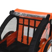 HOMCOM 2 Seat Bike Trailer Bicycle wagon for Kids Child Steel Frame Safety Harness Seat Carrier Orange Black 130 x 76 x 88 cm(m-9)