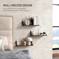 HOMCOM Set of 3 Wall Shelves, 43cm Vintage Wall Mounted Floating Shelves for Living Room, Entryway, Bedroom, Rustic Brown(m-8)