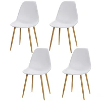 HOMCOM Esszimmerstuhl 4er-Set, Metallbeine in Holzoptik, rutschfeste Füße, bis 120 kg, Weiß/Holzdekor(m-1)
