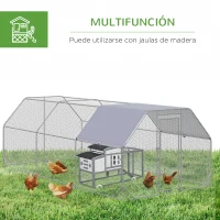 PawHut Gallinero para Exterior Grande 2,8x5,7x2 m Jaula de Gallinas de 3 Habitaciones Cubierta de Tela Oxford Anti-UV Plata(m-6)