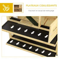 PawHut Clapier à lapin en bois 2 étages avec 3 portes plateau coulissant rampe toit bitumé 120 x 50 x 102 cm jaune(m-6)