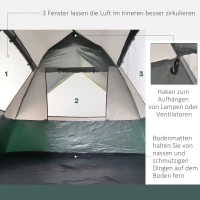 Outsunny Campingzelt für 3 Personen Pop-up Kuppelzelt mit Fenster, Packtasche, Haken, Bodenplane, Familienzelt mit 1000mm Wassersäule Zelt für Camping Reise Trekking Garten(m-6)