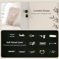 HOMCOM 108 x 37cm Lockable Jewellery Cabinet, with LED Lights - White Surface and Black Lining(m-8)