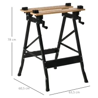 HOMCOM Banco de Trabajo Plegable Portátil con Tableros Ajustables Ángulo y Distancia 63,5x60,5x78 cm Madera Natural y Negro(m-3)