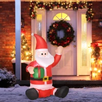 HOMCOM Papá Noel Hinchable 1.2m Santa Claus Inflable con Regalo Decoración Navidad Iluminación LED con Inflador Apto Interior Exterior(m-2)