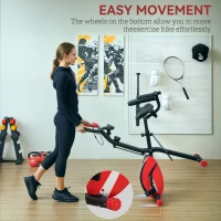 SPORTNOW Five-in-one Foldable Exercise Bike, Stationary Bike with Arm Workout Bands, LDC Monitor, Phone Holder, Red(m-8)