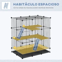 PawHut Jaula para Animales Pequeños Parque Modulable y Desmontable con 4 Puertas 6 Bandejas Extraíbles 111x75x119 cm Negro(m-4)