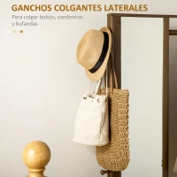 HOMCOM Perchero de Bambú con Banco Espejo 2 Cajones 4 Ganchos Barra y Compartimiento de Almacenaje 113x33x169,5cm Marrón(m-6)