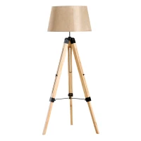 HOMCOM Stehlampe Stehleuchte Standleuchte höhenverstellbar E27, Kiefer+Polyester, 65x65x99-143cm (Beige)(m-10)