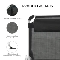Outsunny Sonnenliege faltbar Gartenliege mit Kopfkissen Liegestuhl mit der 4-stufig verstellbaren Rückenlehne Campingliege bis 120 kg belastbar für Outdoor-Park, Garten, Schwarz(m-5)