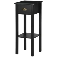 HOMCOM Mesa Auxiliar Estilo Moderno Mesita Auxiliar con Cajón y Estante de Almacenamiento 30x30x75 cm Negro(m-10)