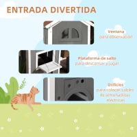 PawHut Caseta para Gatos de 3 Niveles 59x55x109 cm Refugio para Gatos con Techo Asfáltico Plataformas y Escalera Gris(m-5)