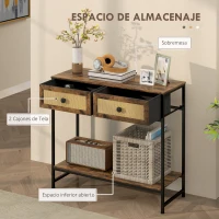 HOMCOM Mesa Consola con Estante Abierto y 2 Cajones Frontales de Ratán Consola para Recibidor 80x30x75 cm Marrón Rústico(m-5)