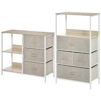 HOMCOM Lot de 2 commodes meuble de rangement chiffonnier tiroirs amovibles étagères et grand plateau beige(m-1)