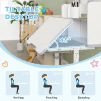 AIYAPLAY Height Adjustable Kids Desk and Chair Set, Children School Study Desk with Tiltable Desktop, Reading Rack, Grey(m-4)