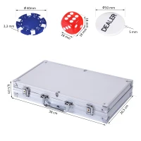 HOMCOM Pokerkoffer abschließbar Pokerset mit Koffer 300 Chips 5 Würfel 2 Kartendecks Zubehör, Pokerchips Komplett Set Pokerspiel Kartenspiele Aluminiumkoffer für Texas Hold'em, Blackjack(m-3)