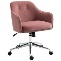 Vinsetto Schreibtischstuhl mit Knopfheftung, höhenverstellbar, Wippfunktion, Samtoptik, 61 cm x 59 cm x 90,5 cm, Altrosa(m-10)