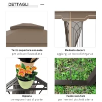 Outsunny Gazebo da Giardino con Zanzariera, Doppio Tetto e Struttura Metallo, 3.7x3m Marrone e Beige(m-7)