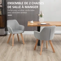HOMCOM Lot de 2 chaises de salle à manger Fauteuil Assise rembourrée en tissu effet velours Pieds en bois, gris(m-4)