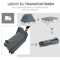 Outsunny Campingbett mit Zelt erhöhtes Feldbett für 2 Person Kuppelzelt mit Luftmatratze inkl. Tragetasche Grau 200 x 146 x 159 cm(m-7)