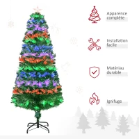 HOMCOM Sapin de Noël artificiel 150 cm en fibre optique couleurs 140 LED support pliable(m-4)