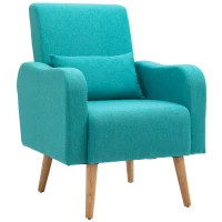 HOMCOM Accent Chair, Linen-Touch Armchair with Pillow, Upholstered Leisure Lounge Sofa for Living Room, Club Chair with Rubber Wooden Frame, Teal(m-11)