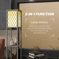 HOMCOM Floor Lamp with Shelves, Dual Light, Modern Tall Standing Lamps, with Pull Chain Switch (Bulb not Included), Light Grey(m-4)