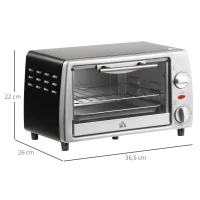 HOMCOM Horno Eléctrico Sobremesa 10 Litros 750W Horno Eléctrico Pequeño con Temperatura hasta 230 ℃ Temporizador 60 Minutos Bandeja y Rejilla 36,5x26x22 cm Plata(m-3)