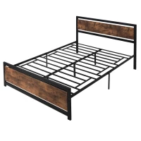 HOMCOM Marco de Cama Doble de Metal para Colchón 150x200 cm con Cabecera de Madera Estructura de Cama con Espacio Bajo de Almacenamiento 160x208x103 cm Negro y Marrón Rústico(m-10)