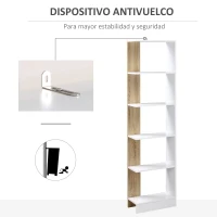 HOMCOM Estantería de Almacenaje con 5 Estantes Librería Multiusos para Estudio Oficina con Base Elevada Diseño Elegante 45x21x170 cm Blanco y Roble(m-4)