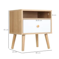 HOMCOM Bedside Table, Bedside Cabinet with Drawer and Shelf, Modern Nightstand, End Table for Living Room, Bedroom, Natural(m-3)