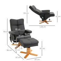 HOMCOM Massagesessel mit Hocker, 145° Neigbarer Relaxsessel mit Massagefunktion Liegefunktion Stauraum, TV-Sessel Fernsehsessel für Wohnzimmer, Kunstleder, 80 x 86 x 99 cm Schwarz(m-3)