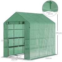 Outsunny Walk in Garden Greenhouse with Shelves Polytunnel Steeple Green house Grow House Removable Cover 2L x 1.43W x 2H(m)(m-3)